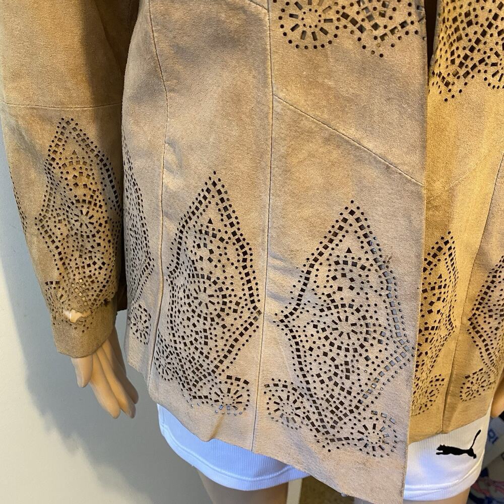 MargaretGodfrey Suede Western Core Jacket Women 6 Tan LaserCut GenuineLeather - Picture 11 of 12